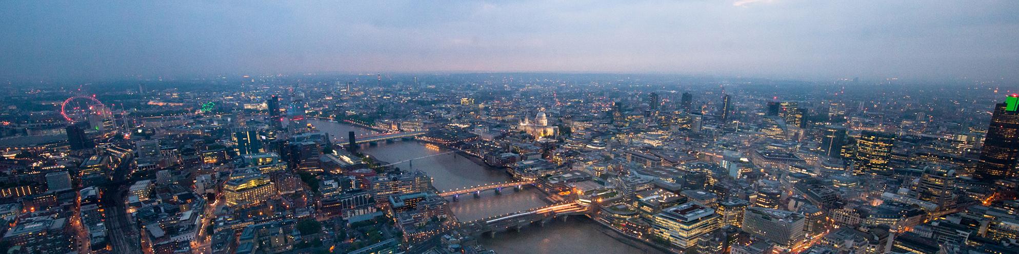 The lights on the London.From The top of The eu's super-tall building 
