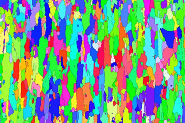 Aluminum wafer to parse image test results with electron backscattered diffraction (EBSD/electron back scattering diffraction).Implementation is based on the crystal orientation of visual processing process, applied in the design of materials