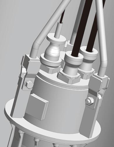 安装的泵和泵的内部。高度精确的直径S-FREE™电缆(黑色电缆)确保水密封。(插图由Tsurumi制造有限公司)。